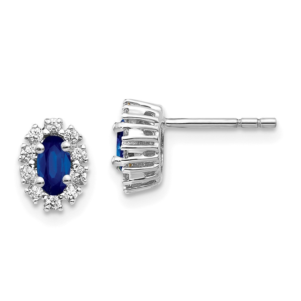 14k White Gold Diamond And Sapphire September Birthstone Oval Halo Earrings